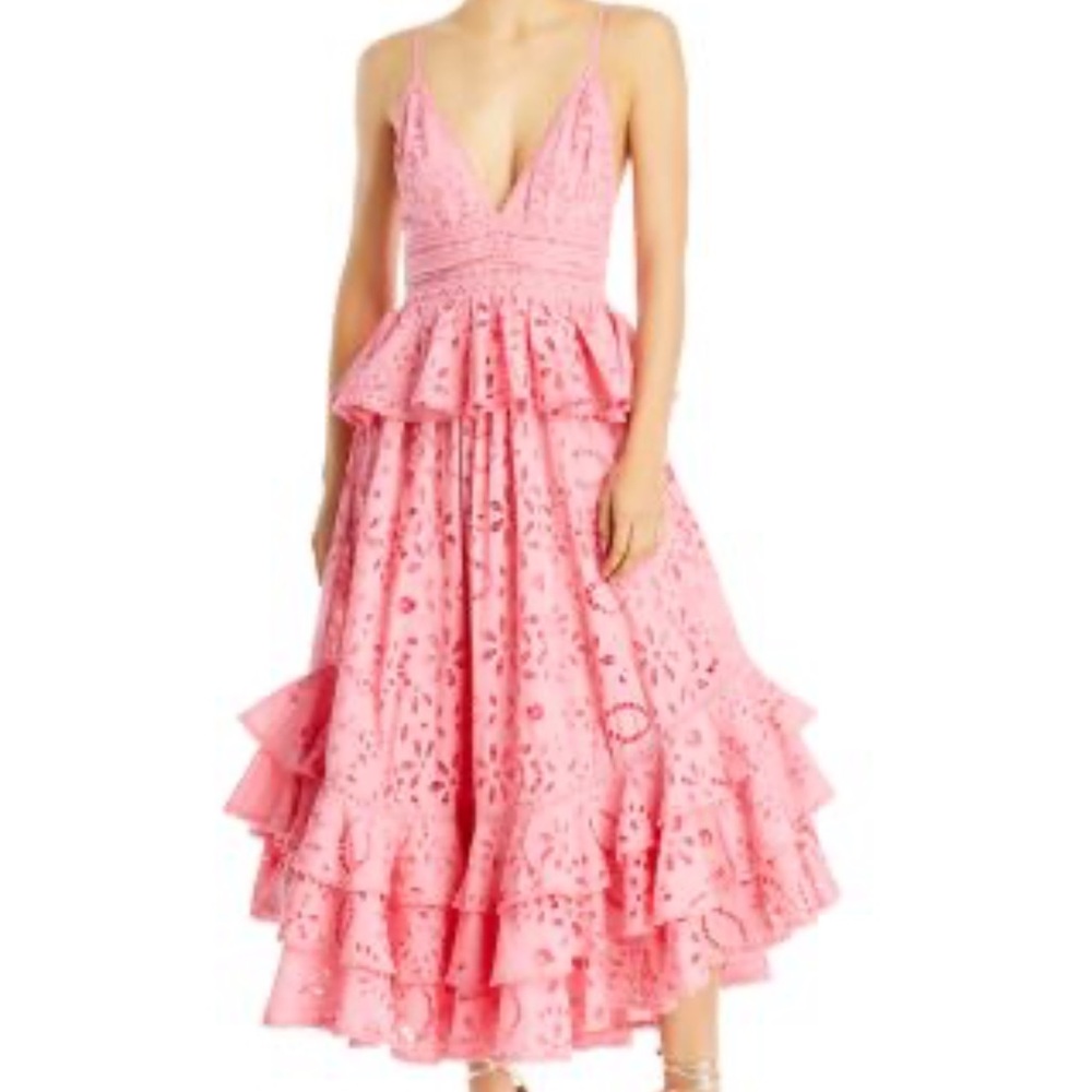 Rococo Sand Moss Tiered Eyelet Dress in Bubblegum Pink